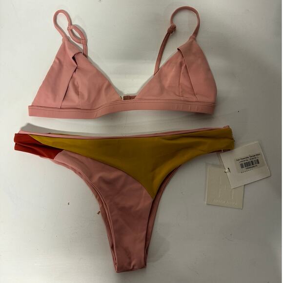NWT Lisell Hiller Caro Reversible Triangle Bikini Top & Bottom Set Peach Large - Picture 2 of 9
